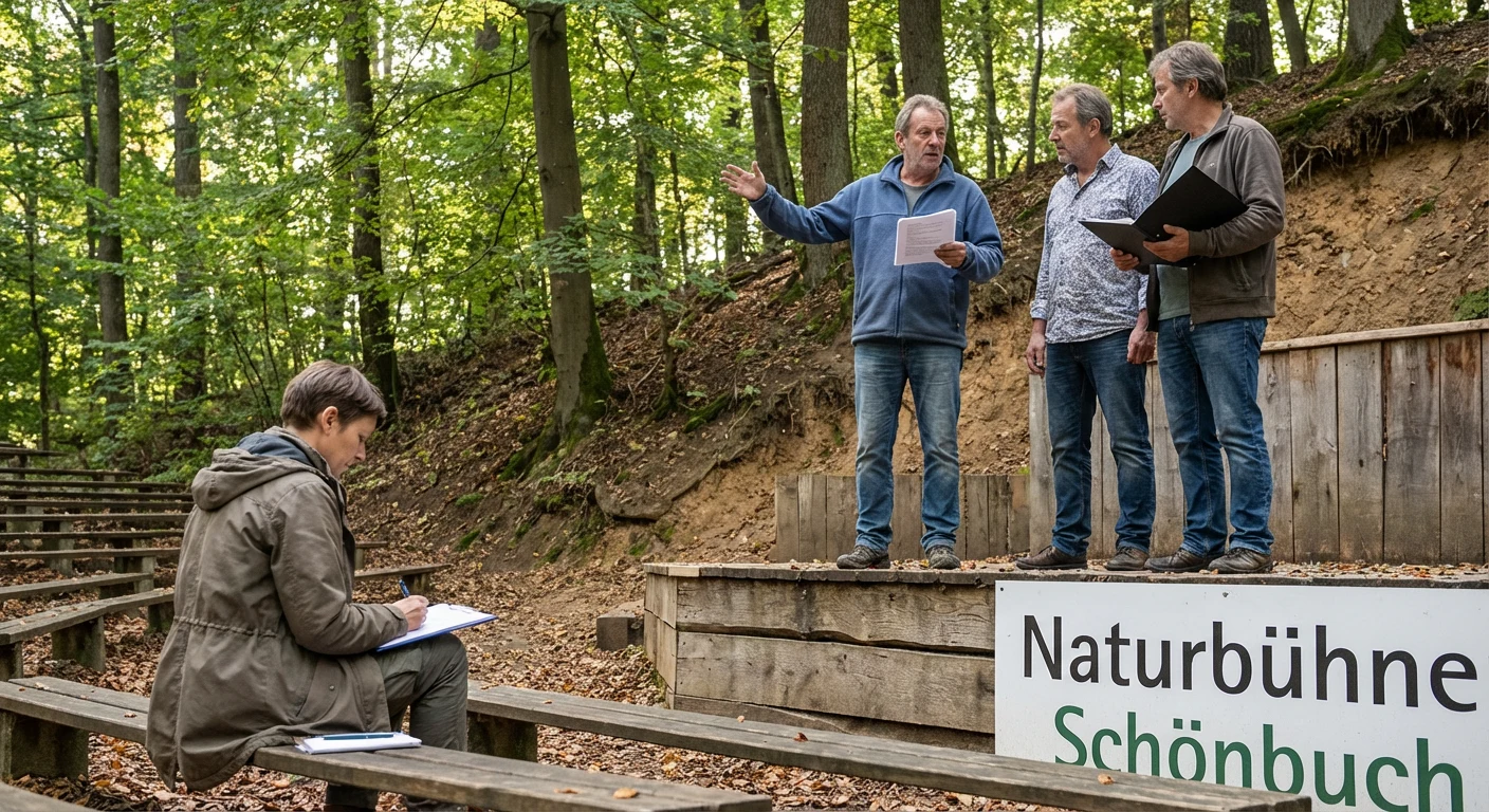 Theaterprobe auf einer Freilichtbühne bei Tageslicht
